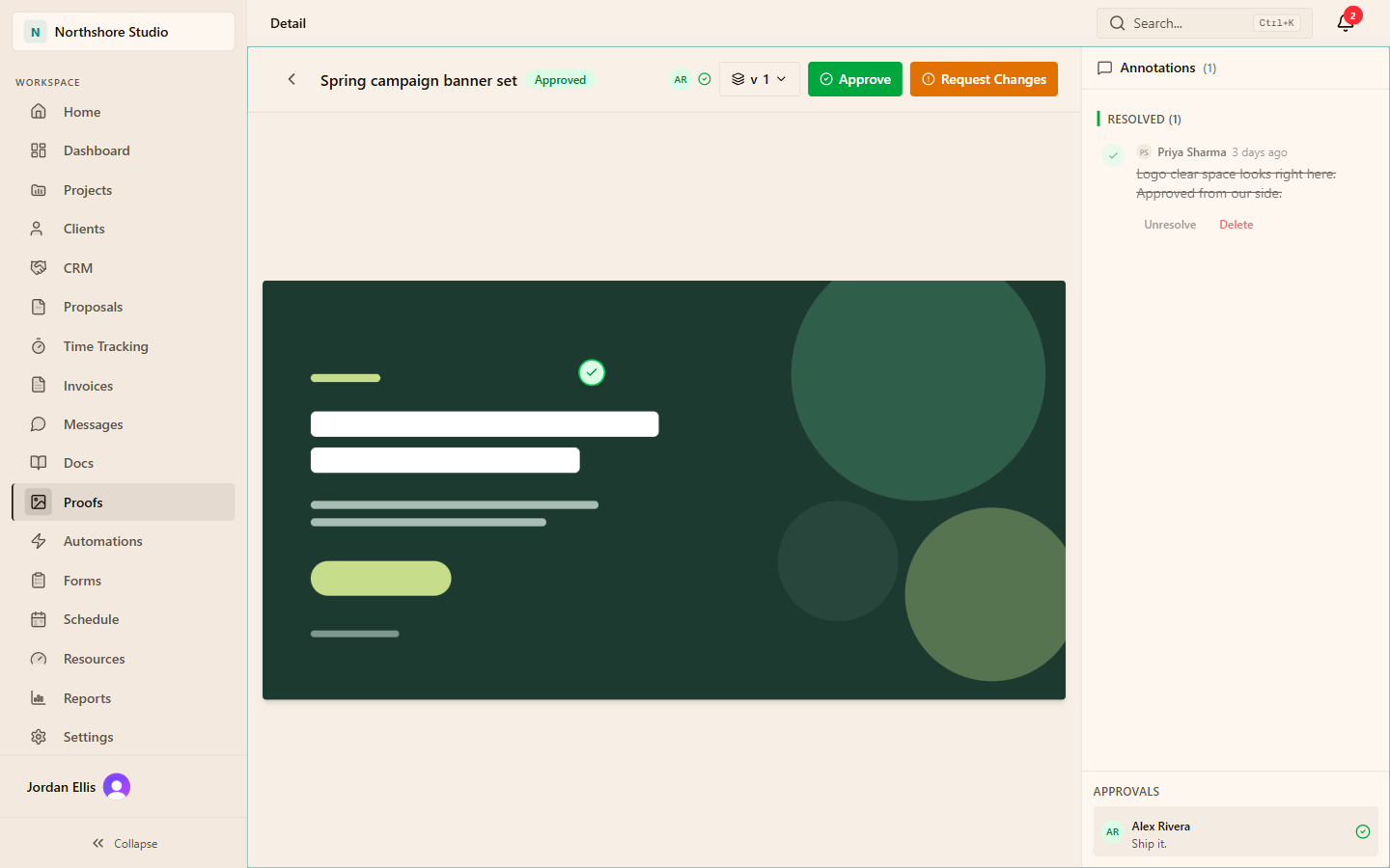 Flowboard sample workspace for set up a client portal with a clear next step